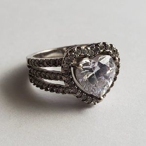 Sterling Silver 925 Ring Heart Cubic Zirconia CZ Size 5